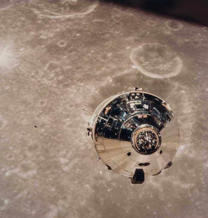 The Apollo 10 command/service module, Charlie Brown, in lunar orbit, May, 1969. Photograph courtesy Bloomsbury Auctions