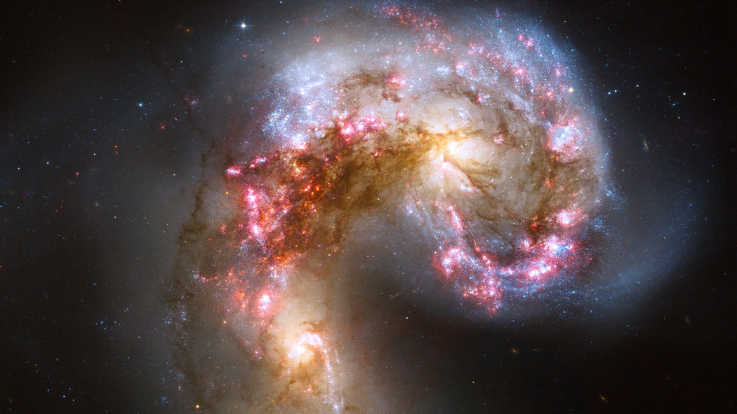 Two colliding spiral galaxies called "The Antennae."